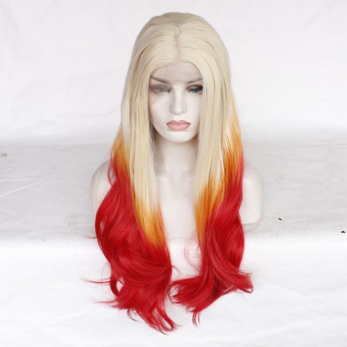 Blonde Orange Red Ombre Wavy Lace Front Synthetic Wig LF436