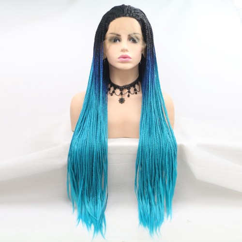 Blue Ombre Hand Braid Lace Front Braided Wigs BW612