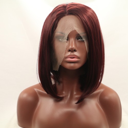 Auburn Straight Bob Lace Front Synthetic Wigs LF655