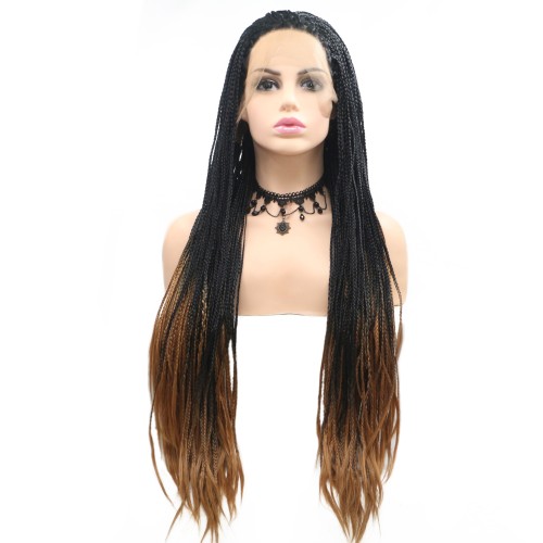 Black Brown Ombre Hand Braid Lace Front Braided Wigs BW609