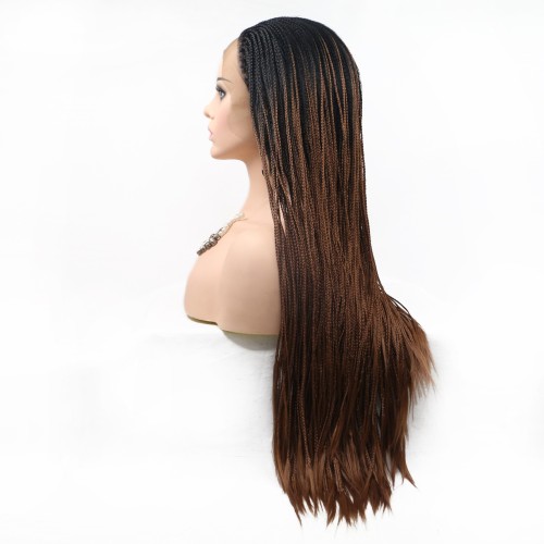 Black Dark Brown Ombre Hand Braid Lace Front Braided Wigs BW608