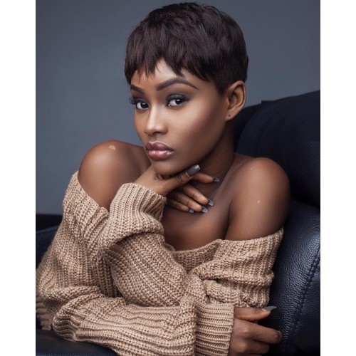Brownish Black Short Straight Synthetic Pixie Cut Wigs RW1129