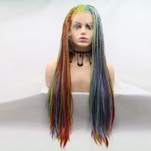 Rainbow Color Hand Braid Lace Front Braided Wigs BW605