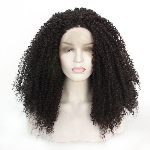 Dark Brown Kinky Curly Lace Front Synthetic Wigs LF553