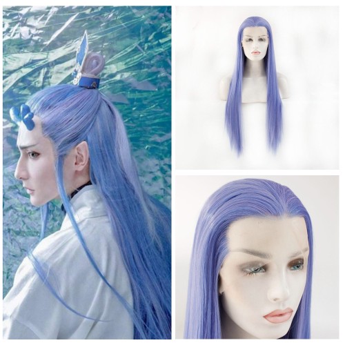 Two Tone Blue Straight Lace Front Synthetic Wigs LF585