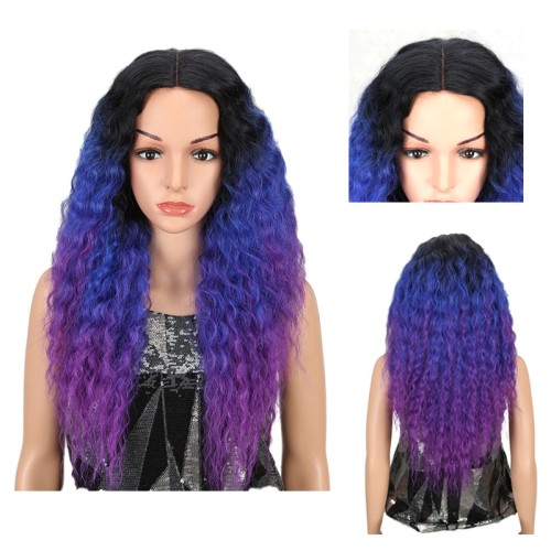 Purple Blue Black Ombre Curly Lace Front Synthetic Wigs LF242