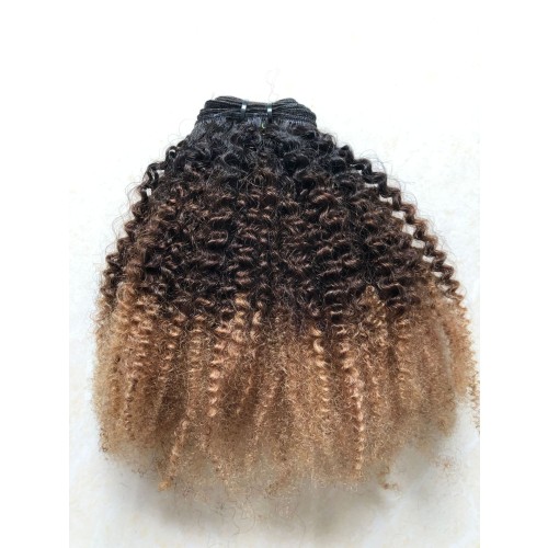 Black Brown Ombre Afro Kinky Curly Human Hair Extensions PW1073