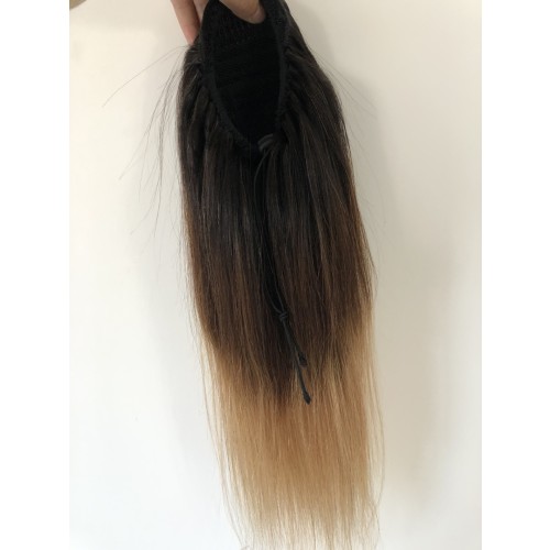 Brown Ombre Straight Human Hair Drawstring Rope Ponytail PW1044