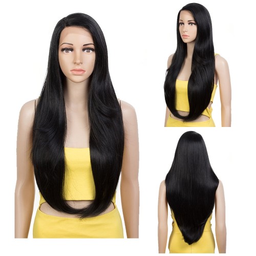Black Long Straight Lace Front Synthetic Wig LF219