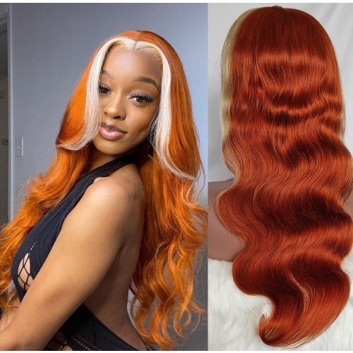 20" Ginger Mixed Blonde Body Wave Lace Front Remy Natural Hair Wig NH302