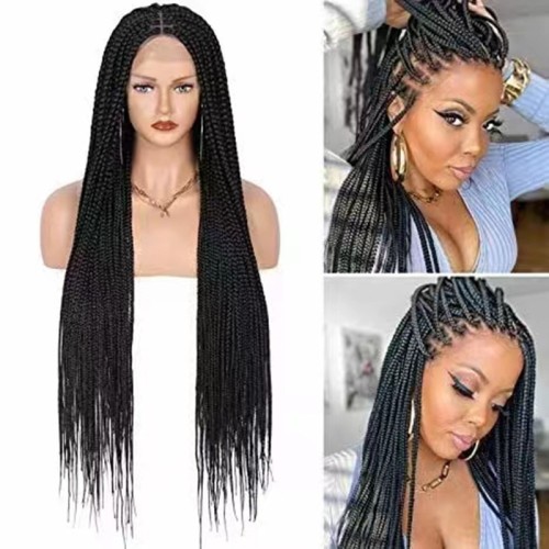 36" Black Pigtail Lace Front Synthetic Braided Wig BW370