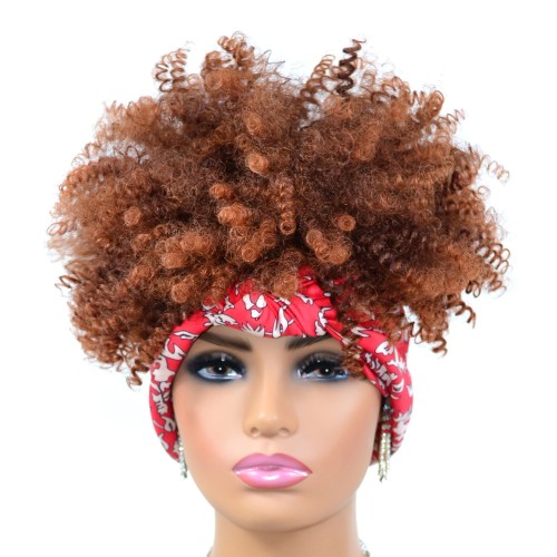 Two Tone Brown Afro Curly Synthetic Headband Wigs HW977