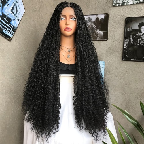 Super Long Curly Box Braided Lace Frontal Wigs BW1237