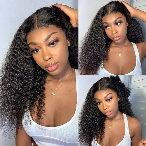20" Black Curly 360 Lace Front Remy Natural Hair Wig NH270