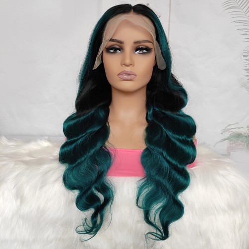 20" Body Wave Blue Black Ombre Lace Front Remy Natural Hair Wig NH315