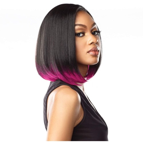 Natural Black Rose Pink Ombre Short Straight Synthetic Bob Wigs RW1150