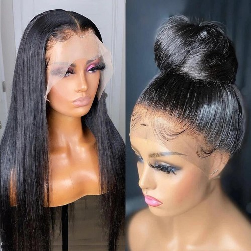20" Black Straight 360 Lace Front Remy Natural Hair Wig NH267