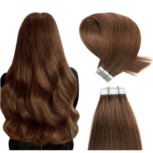 4# Brown Human Hair Tape In Hair Extensions PW1078