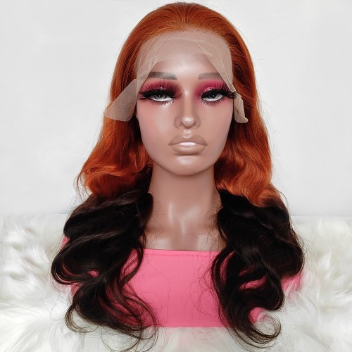 20" Ginger Brown Ombre Body Wave Lace Front Remy Natural Hair Wig NH308