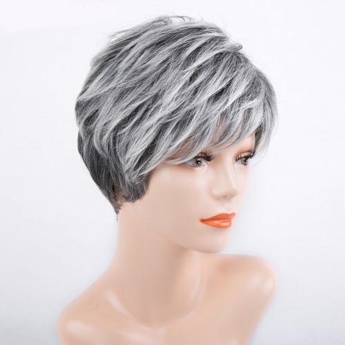 Granny Grey Short Straight Synthetic Pixie Wigs RW1193