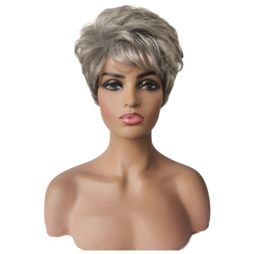 Silver Gray Short Natural Roll Synthetic Wigs RW1194