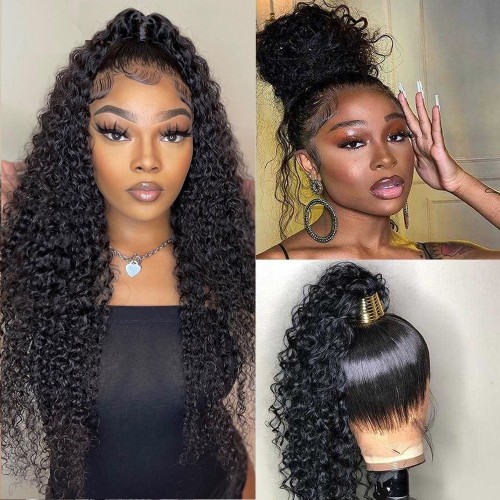 20" Black Deep Wave 360 Lace Front Remy Natural Hair Wig NH274