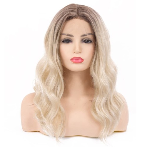 Light Blonde Water Wavy Lace Front Synthetic Wig LF099