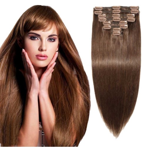 4# Brown Human Hair Clip In Hair Extensions PW1087