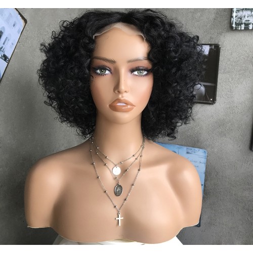 Short Bob Kinky Curly Lace Front Blend 80% Human Hair Wigs NH1223