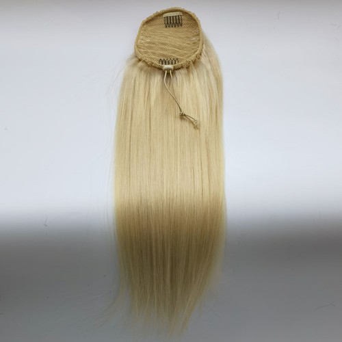 Blonde Human Hair Drawstring Rope Ponytail Silky Straight PW1033