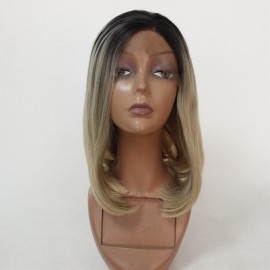 Blonde with Dark Roots Straight Bob Lace Front Synthetic Wig LF462