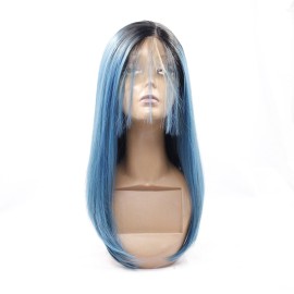 Baby Blue with Dark Roots Straight Bob Lace Front Synthetic Wig LF461