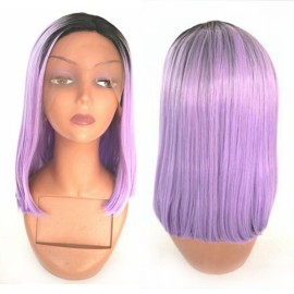 Light Purple with Dark Roots Straight Bob Lace Front Synthetic Wig LF460