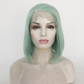 12" Light Green Bob Straight Lace Front Synthetic Wig LF451