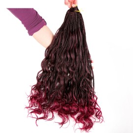 Wine Red Ombre Triple Braid Crochet Curly Synthetic Hair Extensions PW1344