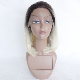 Blonde with Brown Roots Bob Straight Lace Front Synthetic Wig LF467