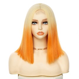 Blonde Orange Ombre Short Straight Lace Front Synthetic Wigs LF1197