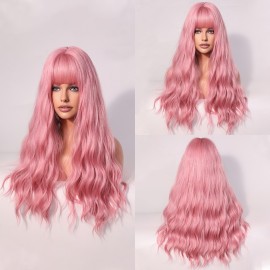 Pink Long Wavy Synthetic Wig RW116