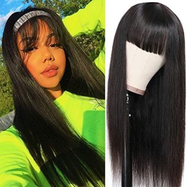 18" Long Straight Black Lace Front Remy Natural Hair Wig NH107