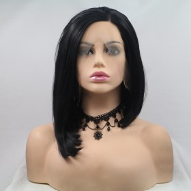 Black Straight Bob Lace Front Synthetic Wigs LF637