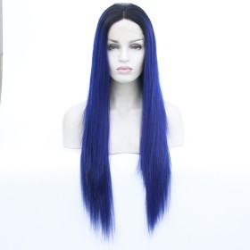 Royal blue Black Ombre Long Straight Lace Front Synthetic Wig LF433