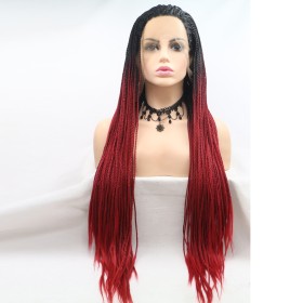 Black Red Ombre Hand Braid Lace Front Braided Wigs BW613