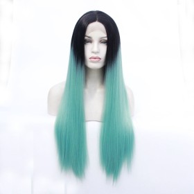 Greenish Orchid Black Ombre Long Straight Lace Front Synthetic Wig LF432