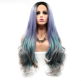 Light Purple Blue Grey Ombre Wavy Lace Front Synthetic Wigs LF707