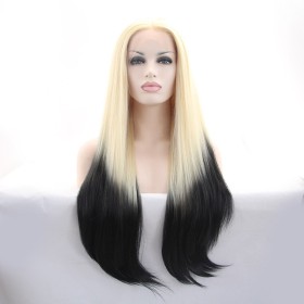 Blonde Black Ombre Straight Lace Front Synthetic Wigs LF630