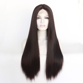 Dark Brown Straight Yaki Lace Front Synthetic Wig LF445