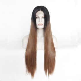 Chocolate Brown Black Ombre Straight Lace Front Synthetic Wig LF429