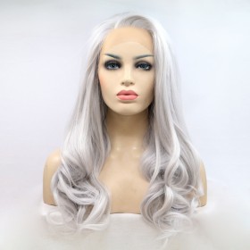 Two Tone Silvery Grey Wavy Lace Front Synthetic Wigs LF658