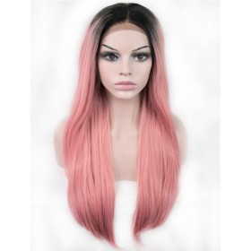 Dark Pink with Dark Roots Straight Lace Front Synthetic Wig LF427