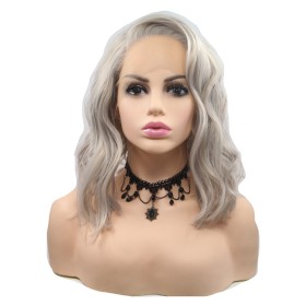 Granny Grey Wavy Bob Lace Front Synthetic Wigs LF639